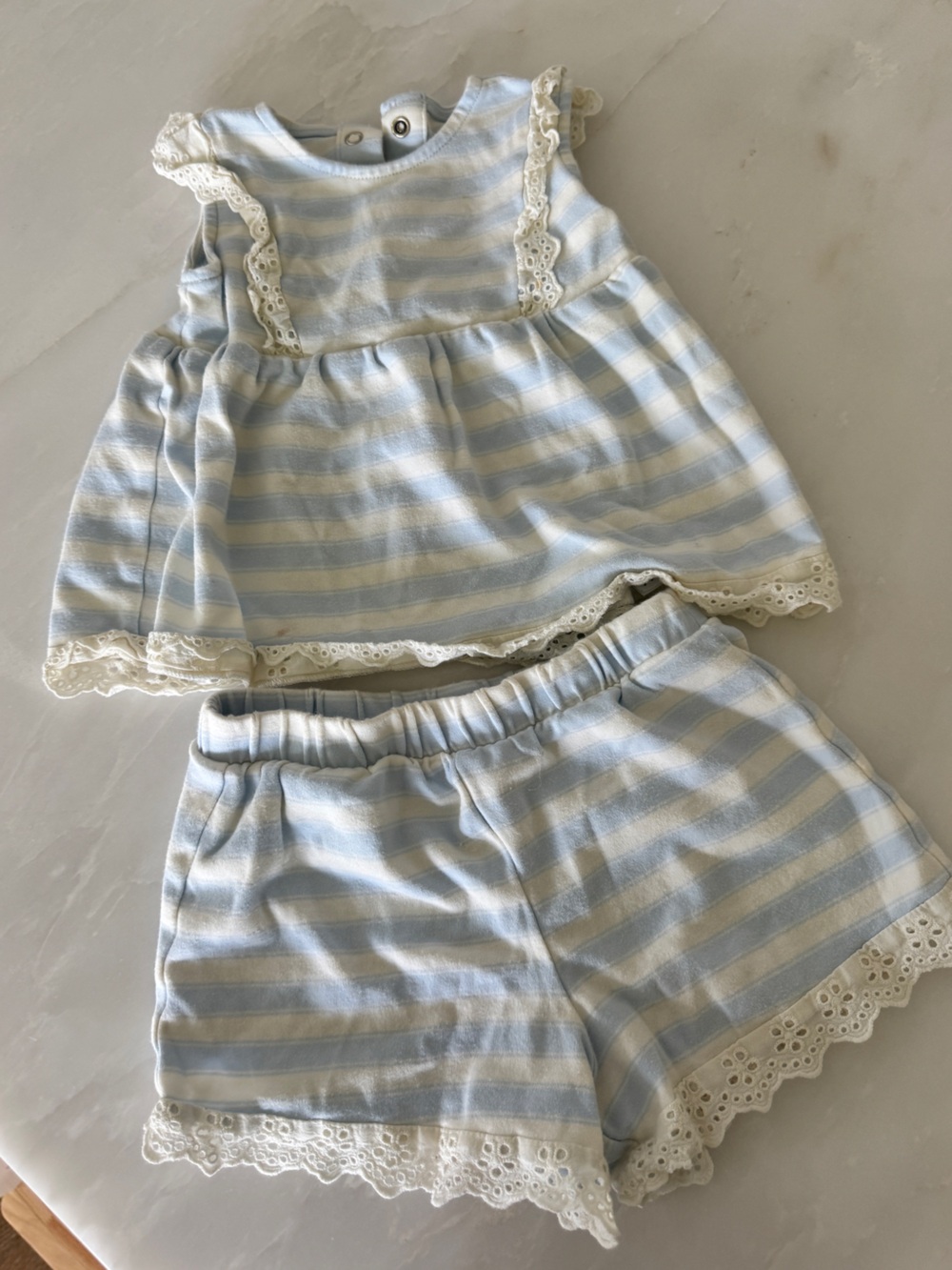(Bundle to save) Amazon Essentials Blue & White Striped Lace-Trim Girls Shorts